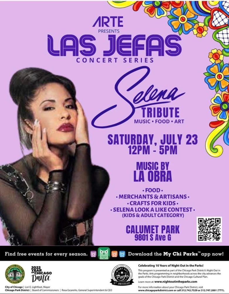 ARTE Las Jefas concert series flyer, Selena tribute, music by La Obra