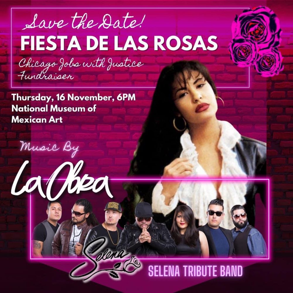 Fiesta de las Rosas flyer, music by La Obra Selena Tribute Band